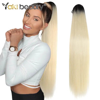 Buy st-t2-613-32inch Long Kinky Curly Ponytail Synthetic Drawstring Ponytail 24/30/32Inch Chip-In Hair Extension Organic Clip-In Overhead Ponytail