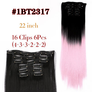 Buy 1bt-2317 Leeons 16Clips Long Straight Synthetic Clip on Hair Extensions Cheveux Clip Naturel High Temperature Fiber Black Brown Hairpiece