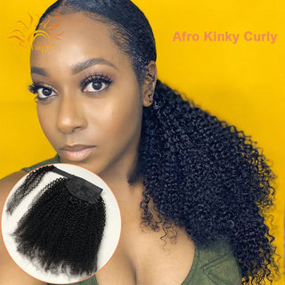 Buy afro-kinky-curly Afro Kinky Curly Ponytail Human Hair Ponytail Extensions Wrap Around Ponytail Kinky Straight Remy Brazilian Hair Ponytails Curly