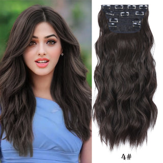 Buy wavy-4 Leeons Synthetic Hair 11Clips in Hair Extension Body Wave 20&quot;Hair Extension Clip for Women Synthetic Hair Extensions Brown Ombre