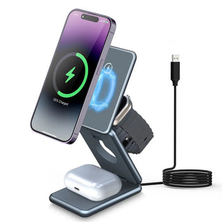 Buy no-plug 3 in 1 Portable Wireless Charger Stand Dock for Samsung Watch Apple Watch 8 7 for iPhone 14 13 12 Foldable Fast Charging Station