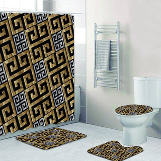 Buy 4pcs-set12 3D Luxury Black Gold Greek Key Meander Baroque Bathroom Curtains Shower Curtain Set for Bathroom Modern Geometric Bath Rug Decor