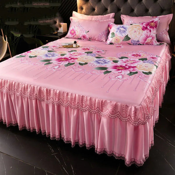 Bed Dress Sets Lace Bed Sheet Pillow Cases 3 Pieces/Set Set for King/Queen Double Size Bed Top Fashion Flower Bedding Set