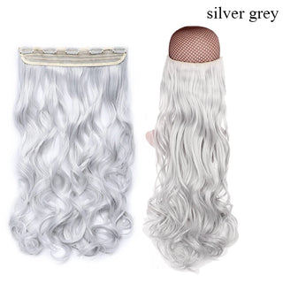 Buy silver-grey BENEHAIR Synthetic Hairpieces 24&quot; 5 Clips in Hair Extension One Piece Long Curly Hair Extension for Women Pink Red Purple Hair