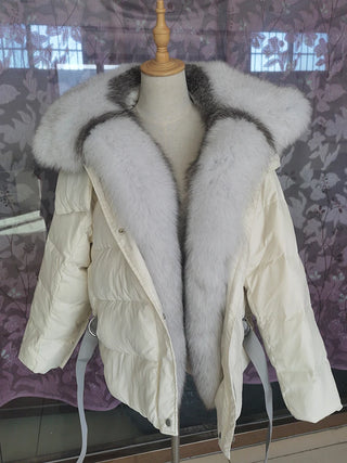 Buy 7 2023 Women Winter  Coat Real Big Fox Fur Collar With Goose Down Jacket Trim Light Autumn Outwear High Quality Lady Coats