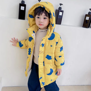 Buy yellow 2022 New Girls Boys Down Jacket Winter Coats Children Clothes Hooded Windbreaker Coat for Kids 2-7 Years Cotton Warm Outerwear