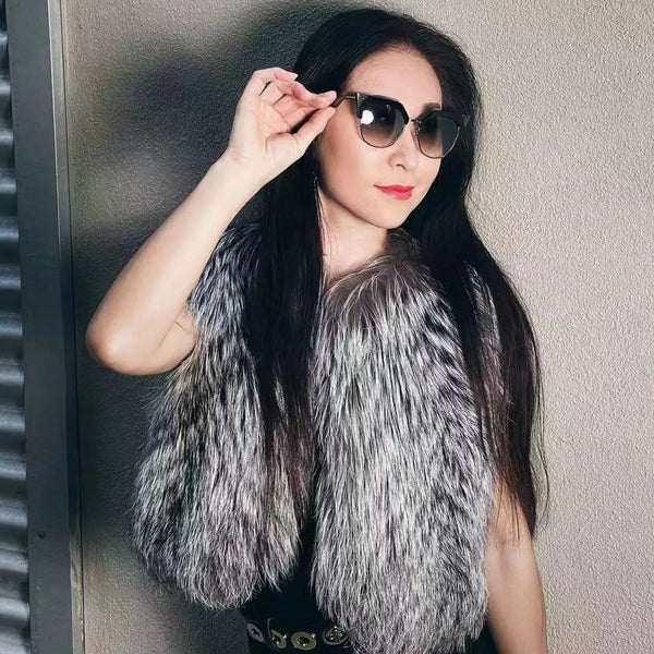 Winter Fashion Women Real Fox Fur Coats Silver Fox Natural Fox Fur Vest Luxury Short Coat 2023 New