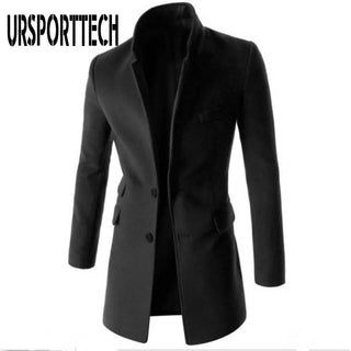 Buy black 2024 New Winter Woolen Coat Men Leisure Medium Long Woolen Coats Mens Pure Color Casual Fashion Jackets Casual Men Overcoat