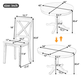 Modern Dining Table Set for 4,Round Table and 4 Kitchen Room Chairs,5 Piece Kitchen Table Set for Dining Room,Dinette,Br