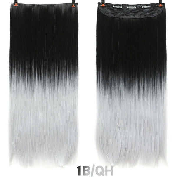 AOSIWIG 24inch 5 Clipsins Straight Hair Extentions Clip in on Hair Extension Black to Red Ombre Hairpiece Synthetic