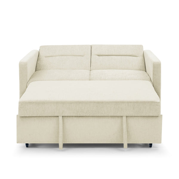 Loveseats Sofa Bed With Pull-Out Bed,Adjsutable Back and Two Arm Pocket,Beige (54.5"x33"x31.5")