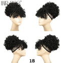 High Puff Afro Kinky Curly Synthetic Ponytail With Bangs Short Chignon Hair Extension Drawstring Clip Hair for Black/White Women