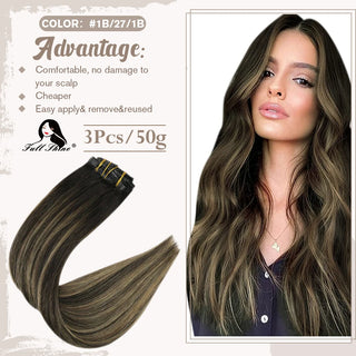 Buy 1b-27-1b Full Shine Clip in Hair Extensions Human Hair 3Pcs Remy Hair 50g Human Hair Clip in Extentions Balayage Human Hair Extensions