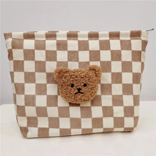 Buy lattice-coffee-bear Hylhexyr Large Women Corduroy Cloth Cosmetic Bag Zipper Make Up Bags Travel Washing Makeup Organizer Beauty Case Solid Color