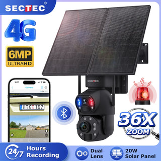 36x Zoom 20W Solar Battery Red Blue Alarm Floodlight PTZ Camera 4G Surveillance Camera Solar Cameras Outdoor