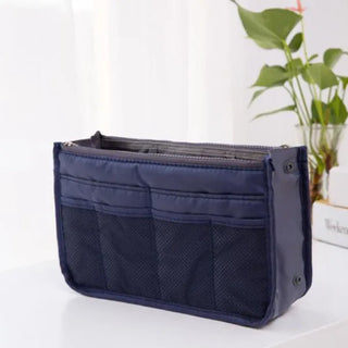 Buy navy Nylon Cosmetic Bags for Women Tote Insert Double Zipper Makeup Bag Toiletries Storage Bag Girl Outdoors Travel Make Up Organizer