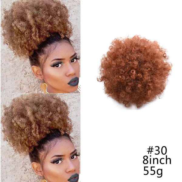 8inch Afro Puff Synthetic Hair Bun Chignon Hairpiece for Women Wig Drawstring Ponytail Kinky Curly Clip in Extensions Pony Tail