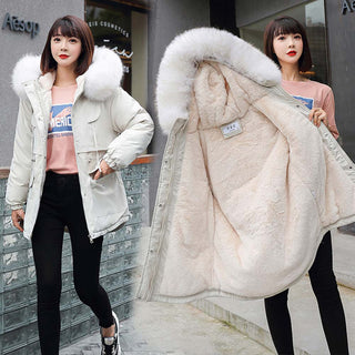 Buy beige 2021 New Cotton Thicken Warm Winter Jacket Coat Women Casual Parka Winter Clothes Fur Lining Hooded Parka Mujer Coats