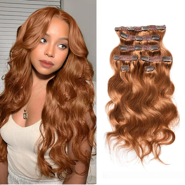 Clip in Hair Extensions 350 Body Wave 120g  Copper Red Human Hair Hair Extensions Double Weft 7 Pcs Brazilian Hairpiece