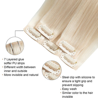 Kayla PU Seamless Clip in Hair Extensions 30g 5pcs Invisible Hidden Clip Ins 100% Human Hair