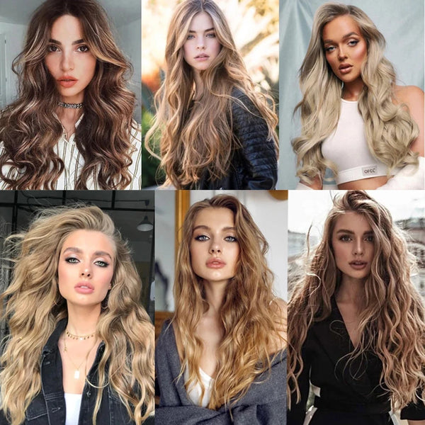 Clip in Hair Extension 20Inch 16 Clips Long Synthetic Hair Heat Resistant Hairpiece Natural Wavy Ombre Hair Piece 6Pcs/Set LIHUI