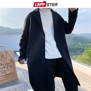 LAPPSTER Men Korean Fashion Winter Jacket Coats 2023 Wool Coat Mens Oversized Harajuku Overcoat Male Japanese Streetwear Jackets