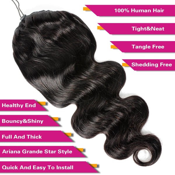 Body Wave Drawstring Ponytail Human Hair Extensions Brazilian Remy Hair Clip Ins for Women Aliballad Ponytail 150g 2 Combs