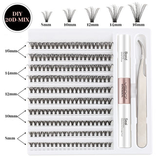 Buy 20dmix-set Fake Eyelashe Clusters Lash Bond and Seal Makeup Tools Mix DIY Lower Lashes Extension Kit Tweezers Waterproof False Lashes Set