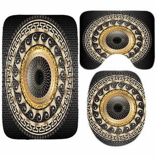 Buy only-3pcs-set9 3D Luxury Black Gold Greek Key Meander Baroque Bathroom Curtains Shower Curtain Set for Bathroom Modern Geometric Bath Rug Decor