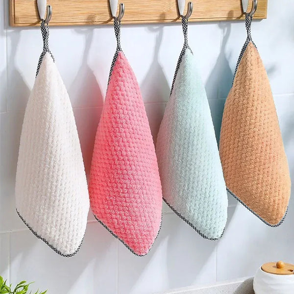 5pcs Household Kitchen Rags Gadgets Microfiber Towel Cleaning Cloth Non-Stick Oil Thickened Cleaning Cloth Absorb Washing Tools