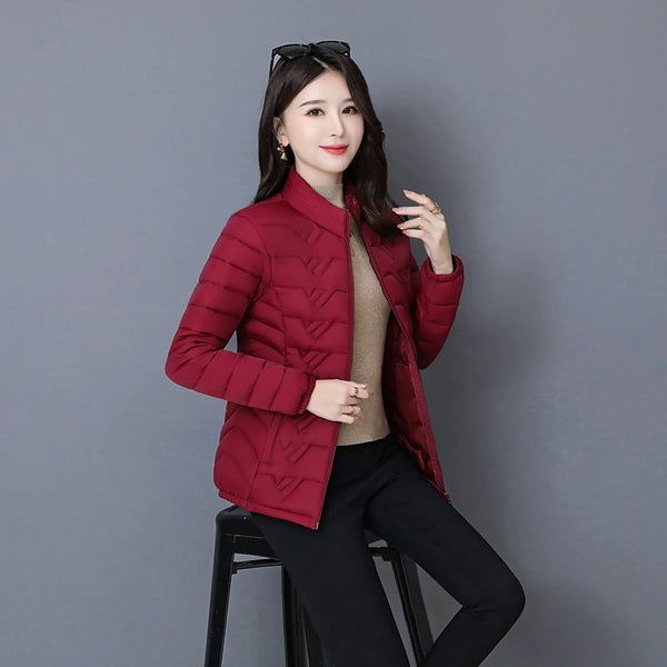 2020 Autumn Winter Jackets Middle-Aged Women's Down Cotton Coat Stand-Up Collar Large Size Thin  and Light Warm Coats Outwear 5X