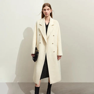 Buy alpine-white AMII Minimalist Woolen Coat for Women 2023 Winter Lapel Collar Alpaca Belt Classic Double-Breasted Korean Version Coats 12324089