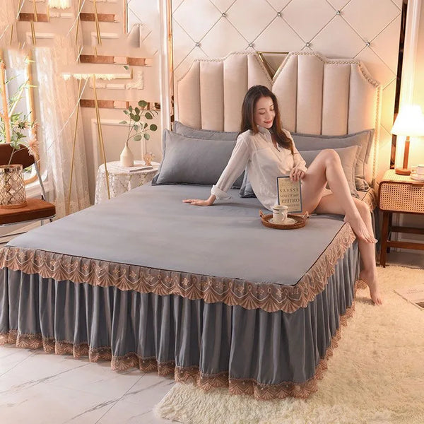 Bed Dress Sets Lace Bed Sheet Pillow Cases 3 Pieces/Set Set for King/Queen Double Size Bed Top Fashion Flower Bedding Set