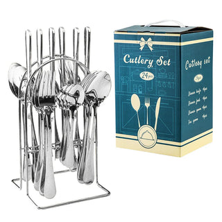 Buy as-the-picture22 24 Pcs Stainless Steel Cutlery Hammer Pattern Ceramic Handle Knife Fork Spoon Set Cutlery Set Travel Cutlery Set Flatware Set