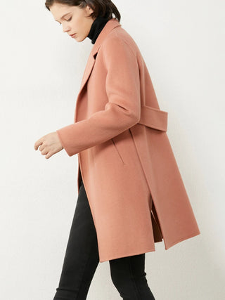 Buy coral AMII Minimalism Wool Coat Women 2022 Winter Commuter Vintage Casual Turn-Down Collar Woolen Jacket French Blend Coats 12160101