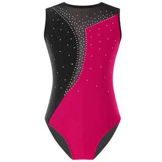 Buy hot-pink-a Kids Girls Shiny Rhinestone Gymnatics Ballet Leotards Dance Costume Figure Skating Costume Sleeveless Round Neckline Dancewear