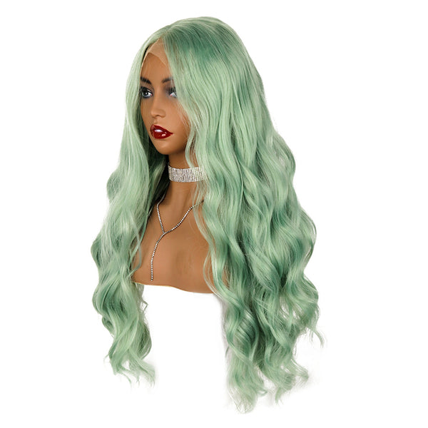 Blackish Green Long Wave Glueless Heat Resistant Fiber Front Lace Wig Synthetic Front Lace Wig Wholesale Wigs