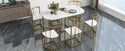 Modern 7-Piece Dining Table Set With Faux Marble Compact 55Inch Kitchen Table Set for 6, Golden+White