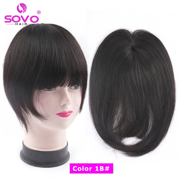 Human Hair Bangs Clip in Blunt Cut Fringe OverHead Wispy Air Bang Black Brown Blonde 2 Clips Hair Topper Extensions 8.5x7.5cm