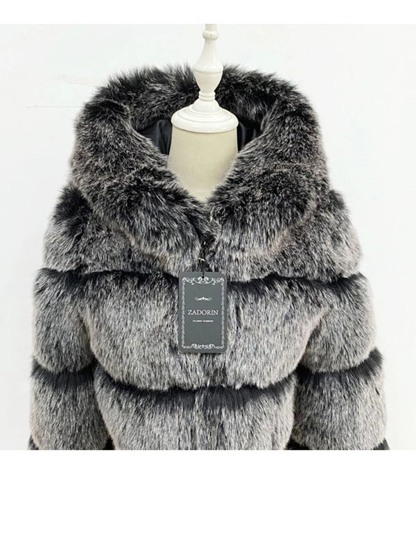 ZADORIN Winter Thick Warm Fluffy Faux Fur Coat Women Furry Hooded Long Sleeve Faux Fur Jacket Luxury Fur Coats Female Outerwears