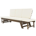 Outdoor Adjustable Patio Wooden Daybed Sofa Chaise Lounge With Cushions for Small Places, Brown Finish+Beige Cushion