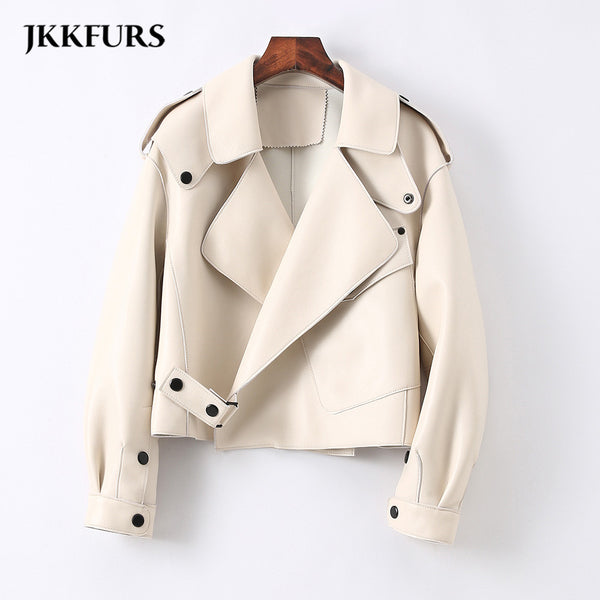 Women Real Sheepskin Fashion Bomber Designer Ladies Leather Jacket Coat