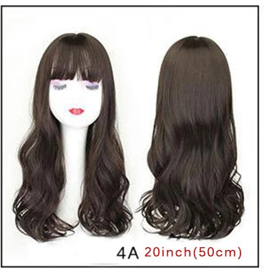 Natural Wave Women Synthetic Hair Light Brown One-Piece Hair Extension With Bangs High Temperature Fiber Clip-In Hairpieces