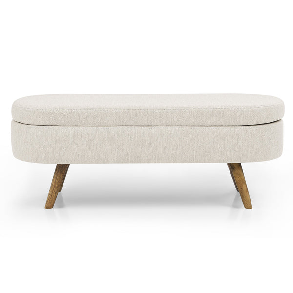 Ottoman Oval Storage Bench,Rubber Wood Legs, Beige(43.5"x16"x16")