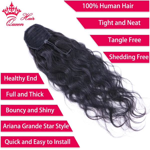 Long Wavy Wrap Around Clip in Ponytail Hair Extension Brazilian Virgin Human Hair Natural Body Wave Pony Tail