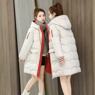 Buy creamy-white 2024 Winter Women Jacket Coats Long Parkas Female Down Cotton Hooded Overcoat Thick Warm Jackets Windproof Casual Student Coat