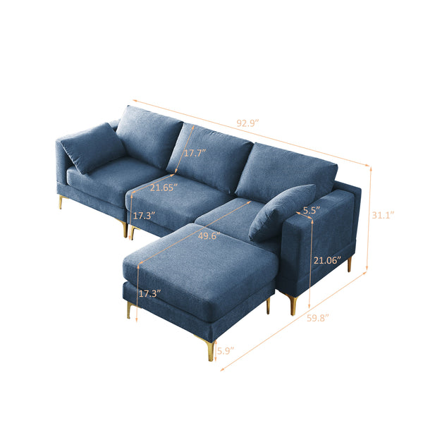 Living Room Furniture Modern Leisure L Shape Couch Blue Fabric