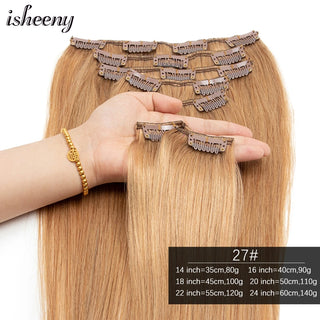 Buy 27 Isheeny 14&quot;-24&quot; Clip in Human Hair Extensions Brazilian Remy Natural Clip Human Hair Extension Real Natural Clip on 80g-140g