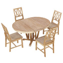 Rustic 5-Piece Extendable Dining Table Set Round Trestle Table and 4 Cross Back Dining Chairs for Kitchen, Dining Room,