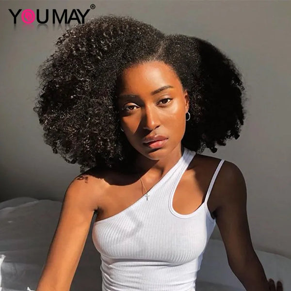 4B 4C Afro Kinky Curly Clip in Human Hair Extensions 100% Mongolian Virgin Hair Human Natural Black Clip Ins Afro Bundle YouMay